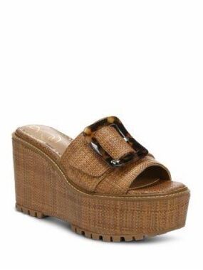 Sam Edelman Brown “Livi” Woven Platform Wedge with Tortoiseshell Buckle